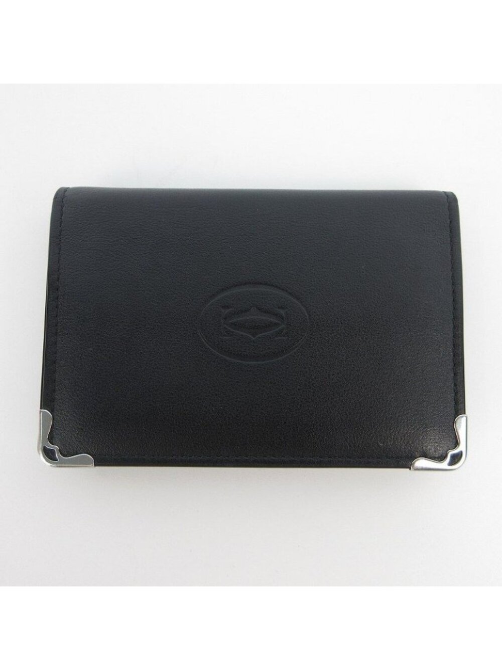 Cartier Must Calfskin Leather Card Case Business Black Silver